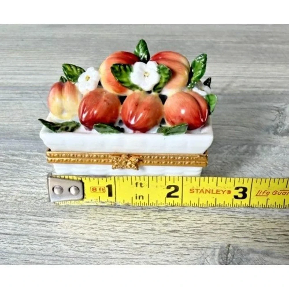 Vtg Portmeirion Ceramic 3D Peaches Fruit Hinged Trinket Box Peach Blossom Rare